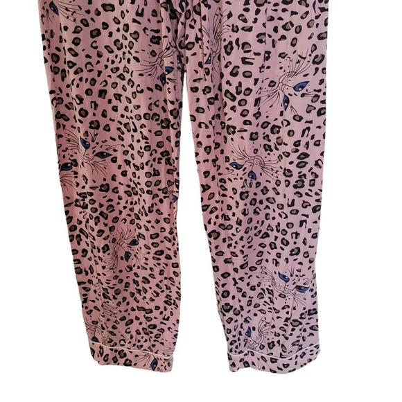 Joyaria Cat Pajama Set Women's Size Medium Pink Leopard PJs Sleepwear Pants Top - Picture 9 of 12